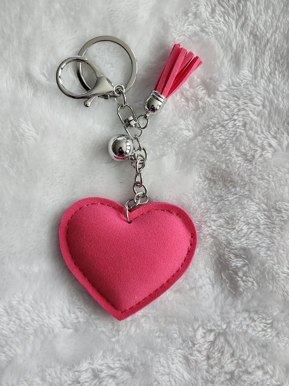 Pink Heart Rhinestone Keychain with Luxury Logo Bag Charm - Picture 3 of 4